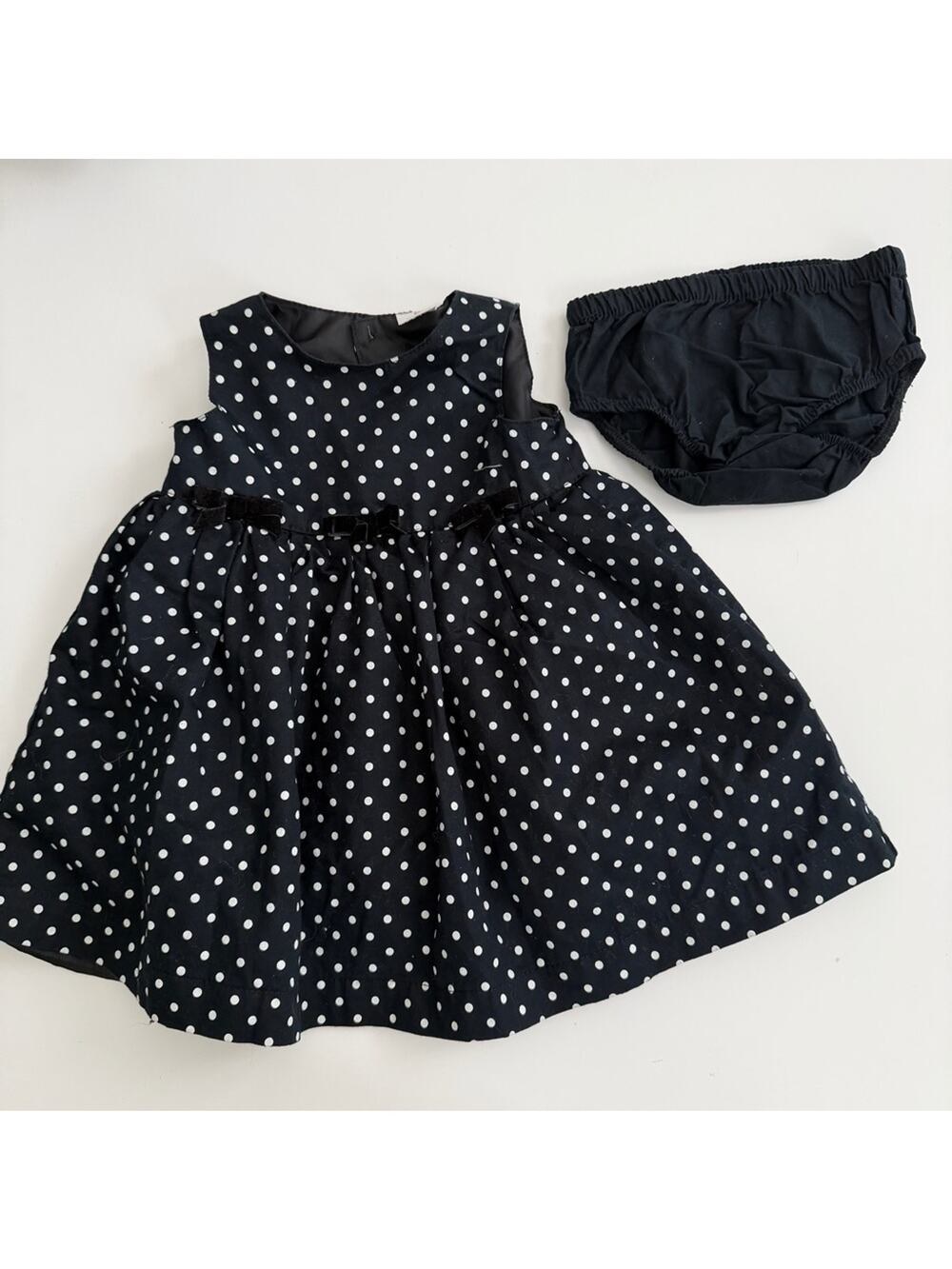 Carter’s polka dot bow dress with bloomers black white